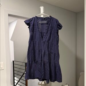 Boston Proper Navy Tiered Ruffle Mini Dress